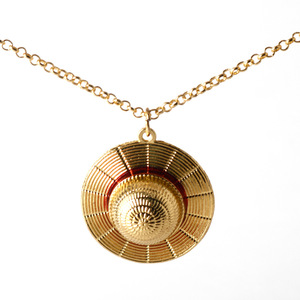 Collana con Ciondolo a Forma di Cappello di Paglia in Lega Placcata Oro, Catena in Metallo Anime per Uomo e Donna, Portachiavi in Lega di Zinco - Product Image 1