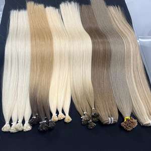 Matière première Remy vierge du Vietnam de qualité d'extensions de cheveux humains colorés à la kératine à pointe plate de couleur naturelle - Product Image 1