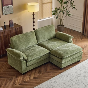 Divano Componibile Convertibile <span class=keywords><strong>a</strong></span> L con Seduta Profonda, Divano Moderno <span class=keywords><strong>a</strong></span> 2 Posti con Pouf per Soggiorno e Spazi Ristretti - Product Image 1