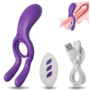 Anillo Vibrador de Pene de Silicona de Doble Cabeza ALWUP para Hombres, Retrasa la Eyaculación, <span class=keywords><strong>Erección</strong></span>, 12 Vibraciones, Múltiples Estimulaciones, Juguetes para Parejas - Product Image 1