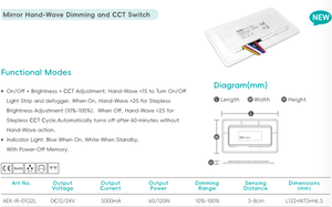 LETARON Nouveau capteur de mouvement manuel à gradation continue CCT pour éclairage <span class=keywords><strong>LED</strong></span> de miroir de salle de bain - Product Image 4