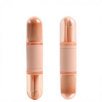 Set Kuas Makeup Teleskopik 4 in 1 Portabel, Kuas Kosmetik yang Dapat Ditarik untuk Perjalanan, Foundation, Blush, Eyeshadow, dan Bibir