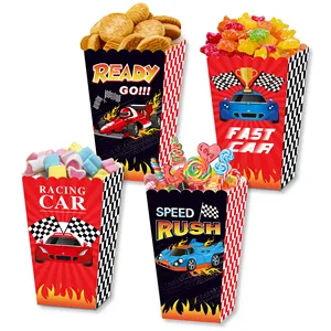 Huancai 6 ''Rennwagen Popcorn Papier boxen Behälter Goodies Candy Treat Boxen für Rennwagen Karierte Geburtstags feier zubehör