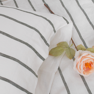 Bộ Ga Trải Giường Bằng Vải Lanh Tự Nhiên Sợi Nhuộm Sọc Sọc Sọc Vải Lanh Đã Giặt Bằng Đá - Product Image 5