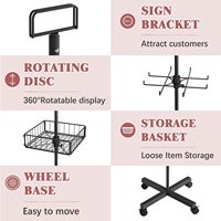 Présentoir rotatif en métal à 5 niveaux pour le commerce de détail, avec paniers en fil métallique et roulettes, support pivotant durable pour chouchous, chaussettes et bijoux