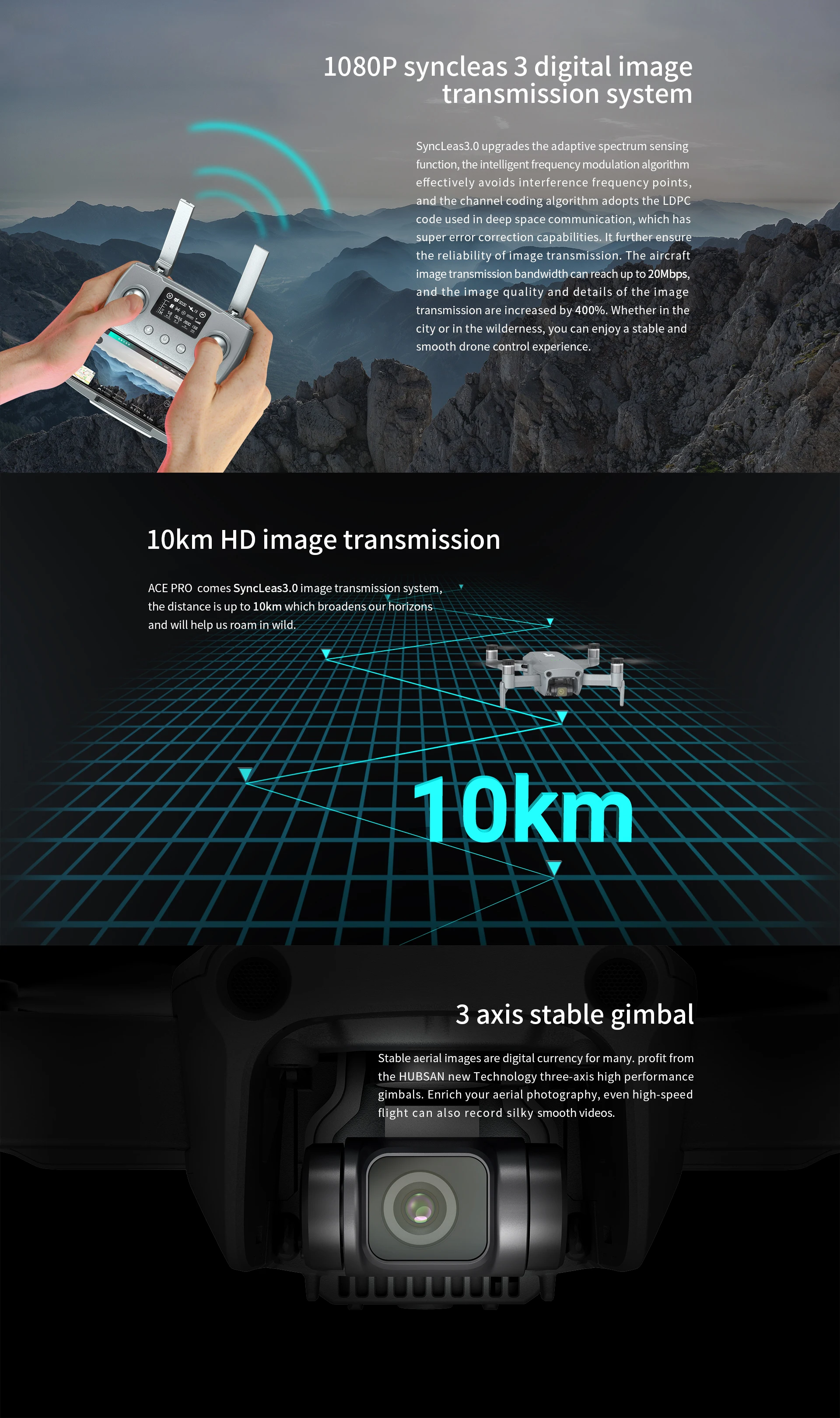 HOSHI HUBSAN ACE PRO RC Drone Obstacle Avoidance 543g GPS 5G WiFi 10KM FPV 4K 30FPS Camera 3-Axis Gimbal 35mins Flight Time