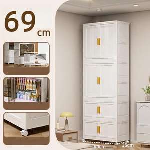 Armadio Pieghevole Multifunzione a 4 Ripiani Bianco per Soggiorno, Organizzatore Impilabile per Vestiti e Giocattoli con Cassetti e Ruote - Product Image 3