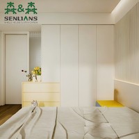 Armoire de chambre moderne blanche avec panneau perforé ouvert, portes hautes et tiroir intégré