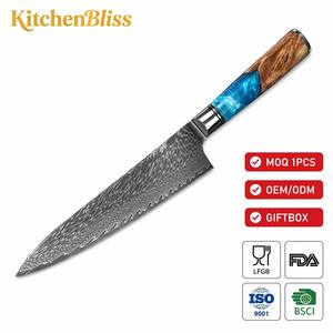 Cuchillos de Cocina Japoneses Afilados KitchenBliss, Cuchillo de <span class=keywords><strong>Chef</strong></span> Profesional de Madera Estabilizada para Cortar Carne, Cuchillo de Lujo Damasco Vg 10 - Product Image 1