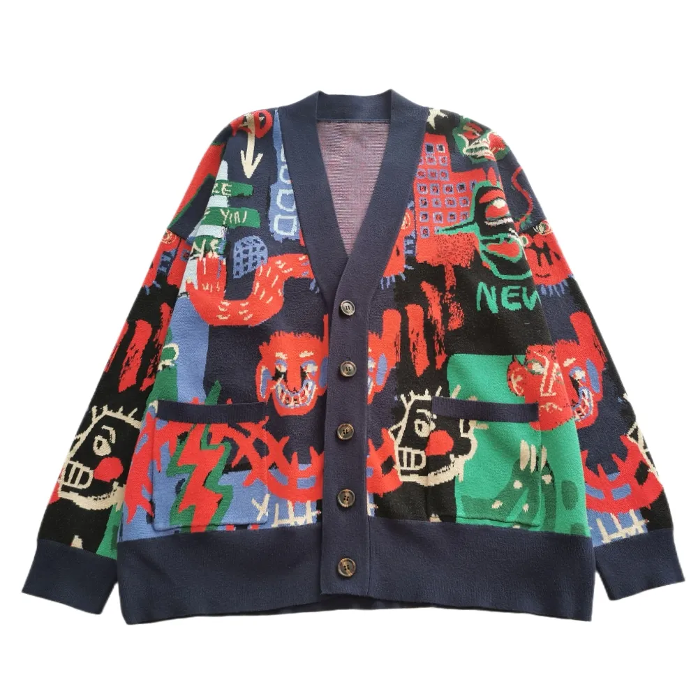 Maglione lavorato a maglia Cardigan maglione colorato Streetwear personalizzato da uomo