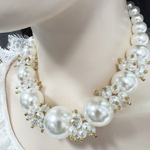 Juego de Collar y Pendientes de Perlas Grandes Joyería Nupcial para Mujer Collar de Cuentas de Cristal <span class=keywords><strong>Vintage</strong></span> y Lujoso - Product Image 6