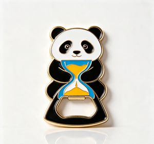 Imán de nevera con logotipo personalizado de panda, adhesivo metálico de esmalte duro para refrigerador, troquelado, regalo promocional - Product Image 1