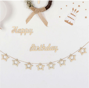 Guirnalda de <span class=keywords><strong>Madera</strong></span> con Forma de Estrella de Cinco Puntas para Cumpleaños, Graduación, Halloween, Decoración para Colgar en la Pared para Fiestas de Bebés de Cien Días - Product Image 1
