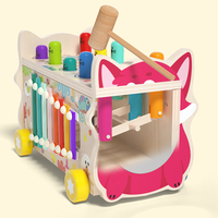 Mainan Mobil Multifungsi 4 in 1 Xylophone Jam Whack-a-Mole Tarik Lobak Permainan Memancing untuk Balita