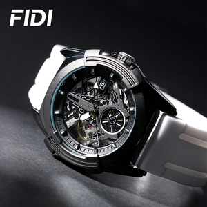 Montre mécanique automatique pour homme FIDI, cadran squelette, sport, étanche, bracelet en silicone - Product Image 2