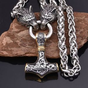 Collier Viking pour Homme, Pendentif Tête de Loup Vintage, Marteau de Thor Mjolnir, Bijoux Nordiques, Chaîne en Acier Inoxydable, Collier Empereur - Product Image 2