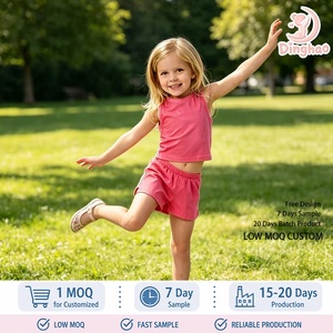 Ensemble de shorts de yoga pour filles DH ODM en argile corail, débardeur de sport sans manches, bas à cordon de serrage, tenue de course deux pièces en spandex pour enfants - Product Image 1