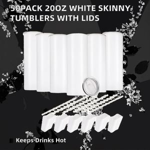 50Pack Stainless Steel <b>Plastic</b> Vacuum Sublimation <b>Tumblers</b> 20 oz Bulk White with Lid and Straw for Business Gifts - Product Image 2