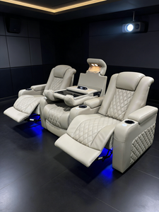 Ensemble de canapés inclinables luxueux avec fauteuils, surpiqûres en diamant, porte-gobelets, chargeur USB pour salon, salle multimédia, hall, villa, hôtel - Product Image 1