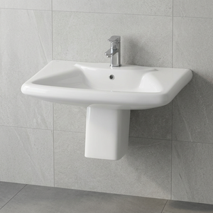 Lavabo de Cerámica Blanco Vistaar con Medio Pedestal 25x20 para Construcción de Baños - Product Image 3