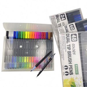 Ensemble de 100 marqueurs de dessin à double pointe, pointe fine et pinceau, avec logo personnalisé - Product Image 1