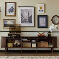 Meuble TV en chêne massif de style américain - Armoire de rangement sculptée, meuble multifonctionnel pour salon et salle à manger
