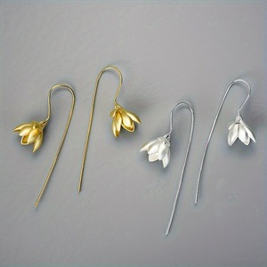Pendientes con forma de flor, joyería de estilo chino retro para mujer, aleación de zinc, oro y plata - Product Image 1