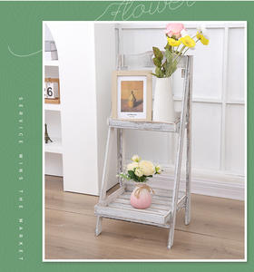 Moderno Soporte <span class=keywords><strong>de</strong></span> Plantas Plegable <span class=keywords><strong>de</strong></span> Dos Niveles, <span class=keywords><strong>de</strong></span> <span class=keywords><strong>Madera</strong></span> Maciza Blanqueada, Independiente, para Interiores, Estante Decorativo <span class=keywords><strong>de</strong></span> Exhibición <span class=keywords><strong>de</strong></span> <span class=keywords><strong>Madera</strong></span> - Product Image 2