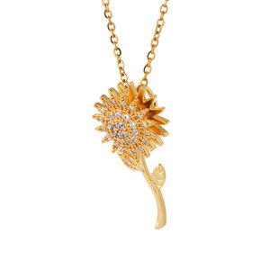 Merryshine, collar con colgante de circón de diamante chapado en oro para mujer, regalo de San Valentín, giratorio, girasol, perla, <span class=keywords><strong>Fidget</strong></span> <span class=keywords><strong>Spinner</strong></span> - Product Image 2