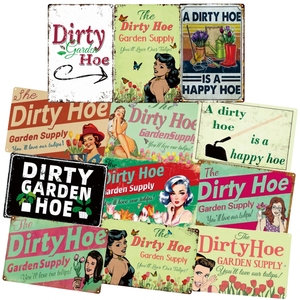 Panneau en métal vintage « Funny Signs Dirty Hoe » pour décoration murale, <span class=keywords><strong>jardin</strong></span>, cour et patio - Product Image 1