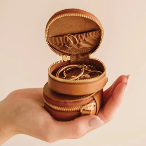Eco friendly Round PU Leather Jewelry Organizer <b>Box</b> Custom Logo Available Zipper Closure Holds Necklaces <b>Earrings</b> Rings Mini bag - Product Image 1
