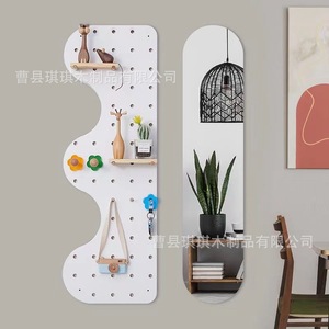 Wooden Pegboard Wall Storage Unit Rectangle Minimalist Design Customizable Size Wall Mounted For Entryway Organization - Product Image 2