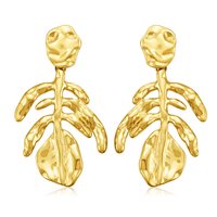 Boucles d'oreilles pendantes tendance pour femme en laiton plaqué or 18 carats avec motif feuille de Monstera et feuille de palmier