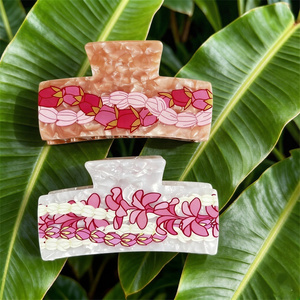 Pinza para el <span class=keywords><strong>pelo</strong></span> de acetato Sheila Hawaii con logotipo personalizado, diseño floral <span class=keywords><strong>pastel</strong></span>, pinzas para el <span class=keywords><strong>pelo</strong></span> Ka Lei para marcas de boutique, joyería capilar de alta gama - Product Image 2