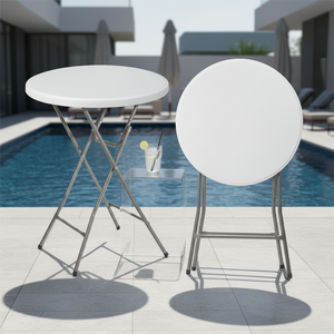 Mesa Plegable Redonda de 80cm, Económica, de Plástico Resistente para Exteriores, Mesa de <span class=keywords><strong>Bar</strong></span> Plegable Portátil, Blanca, Alta, Venta al Por Mayor de Fábrica - Product Image 1
