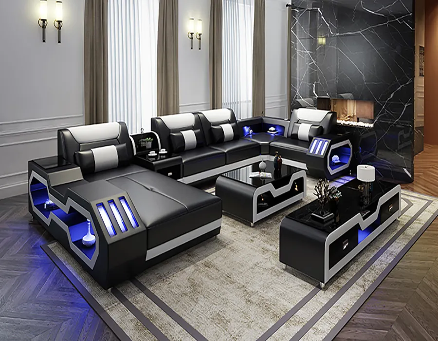 Divano in pelle set copridivano reclinabile usato lusso nero a forma di l divani da soggiorno bianchi genuini divano moderno in pelle italiana