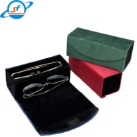 Étui à lunettes pliable en velours à 2 compartiments, boîte de rangement souple pour lunettes de soleil, logo personnalisé, étui à lunettes fait main