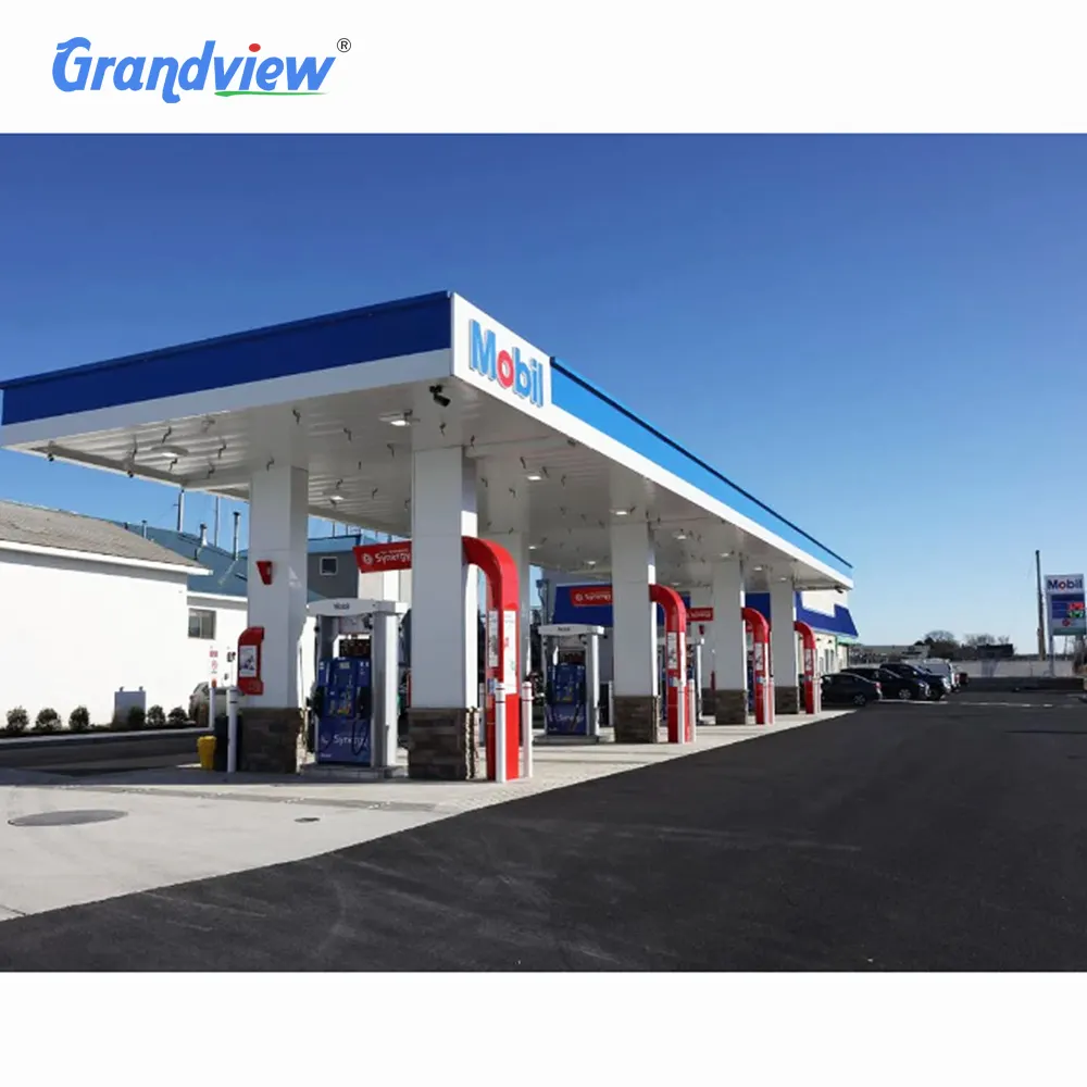 More low cost gas service oil replenishing station circular decoration with illuminated canopy signage