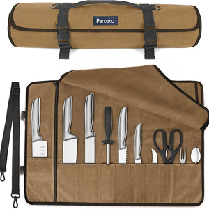 Échantillon gratuit : Étui à couteaux en toile Canvas Chef, 10 emplacements pour couteaux et une grande poche zippée, durable, en toile 10oz. - Product Image 4