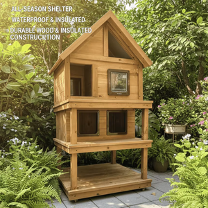 וילה חיצונית לחיות מחמד, עמידה למים, מבודדת, עשויה רעפי עץ, לכלבים וחתולים קטנים, לשימוש בכל עונות השנה, במגוון גדלים - Product Image 1