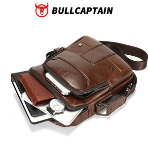 Bolso Bandolera BULLCAPTAIN de un Solo Tirante para Hombre, de Cuero Genuino, con Bolsillos para Teléfono Celular - Product Image 4