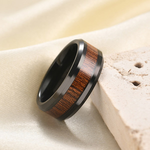 Anillo de Acero de Tungsteno de 8 mm con Incrustaciones de Madera Negra, Anillo de Boda para Hombre, Joyería de Forma Geométrica - Product Image 1