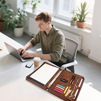 Calfinder - Carpeta de piel con 3 anillas y cremallera para documentos, tabletas, entrevistas/oficina, para hombres y mujeres, CN