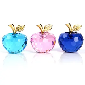 Facet Blue Crystal Apple Presse-papier Ambachtelijke Decoratieve Glas Apple Fruit Beeldjes Bruiloft Thuis Desktop Middelpunt CPW-05C