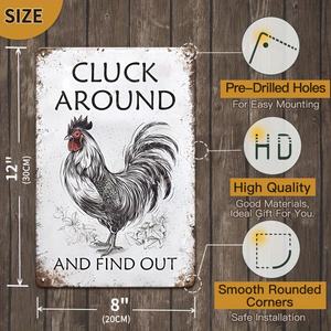 Pancarte en métal rétro « Rooster Chicken » – Décoration murale « Cluck Around and Find Out » pour ferme, poulailler et maison - Product Image 2