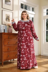 Ropa Islámica, Ropa de Dormir Árabe, Vestido Rojo Yemení, Vestido <span class=keywords><strong>Maxi</strong></span> de Terciopelo para Invierno, Talla Grande para Mujeres Musulmanas - Product Image 3