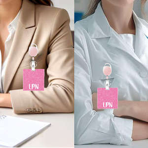 Oval pull tab RN pink name tag/<b>ID</b> card <b>holder</b> <b>ID</b> acrylic badge scroll LPN nurse NURSE - Product Image 1