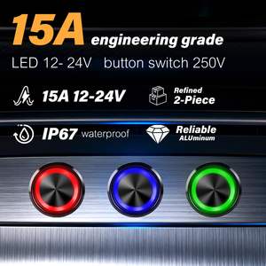 16mm 19mm 22mm Anti Vandal <b>Push</b> Button Switch 3A <b>Latching</b> 12-24V AC/DC IP65/IP67 Waterproof LED Angel Eye Ring Illuminated - Product Image 6
