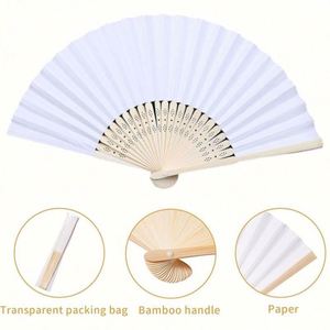 Abanico de Papel Blanco con Logotipo Personalizado, Abanico Plegable de Bambú, Abanico de Mano con Impresión, Abanico de Tela de Bambú para Bodas y Fiestas - Product Image 3
