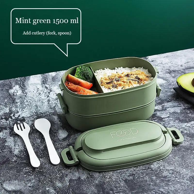 OWNSWING pp plastic lunch box 2 layer lunch box with cutlery and bottle insulated leakproof bento lunch boxes bag set